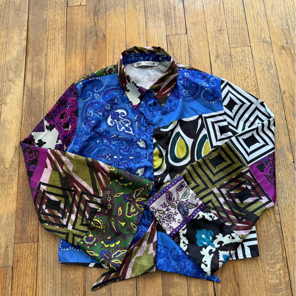 Zara Purple and Blue Casual Button Down Shirt